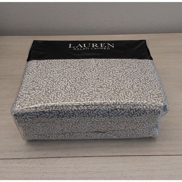 Ralph Lauren SPENCER LEAF SATEEN Grey 100% Cotton Queen Sheet Set Bedding - Picture 2 of 9